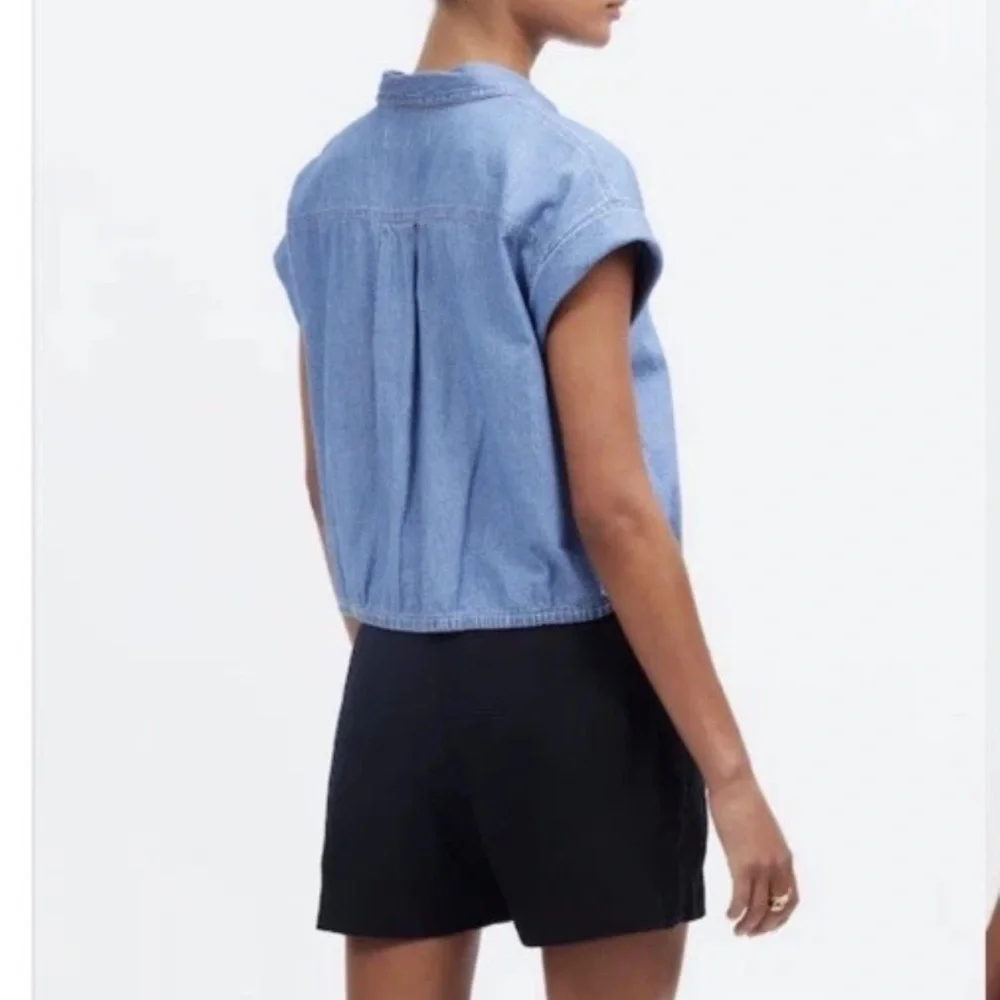 Madewell Denim Side-Tie Shirt in Aurea Wash 100% Cotton Size Large - Picture 3 of 10